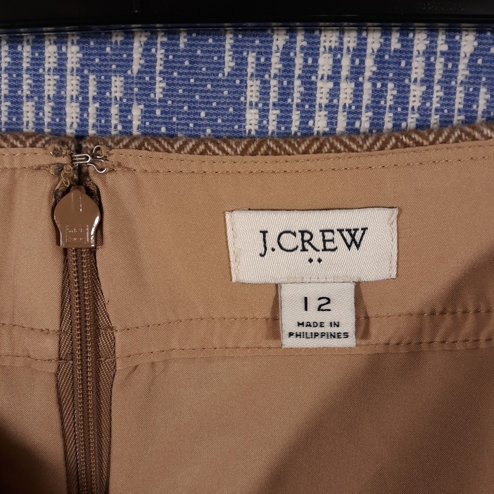 J.CREW Wool Blend Skirt Womens Size 12 Lined Herringbone Beige - Picture 3 of 11